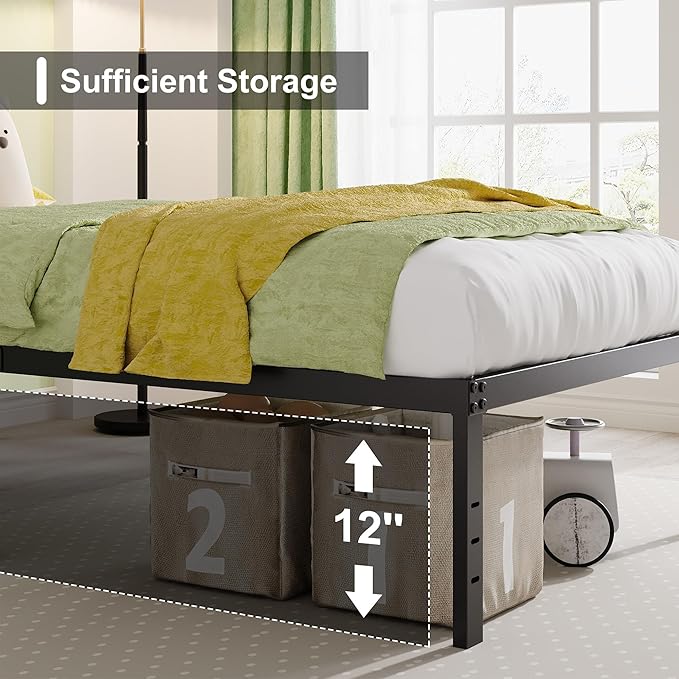 EMODA 14 Inch California King Bed Frames Heavy Duty Metal Cal King Platform with Steel Slats Support, No Box Spring Needed, Noise Free, Black