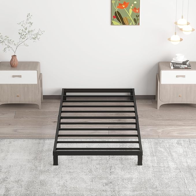 Upcanso 7 Inch Twin Bed Frames No Box Spring Need, Low Profile Metal Platform Twin Size Bed Frame, Heavy Duty Support Bedframes Twin, Easy Assembly