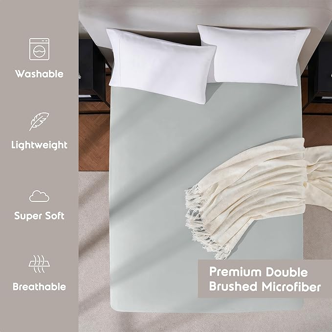 Nestl 4 Pack Light Grey Fitted Sheet Extra Deep Pocket, Hotel Luxury Twin XLFitted Sheet Only Easily Fits 18 to 24 Inch Mattress, Super Soft, Wrinkle-Free and Breathable with Corner Straps