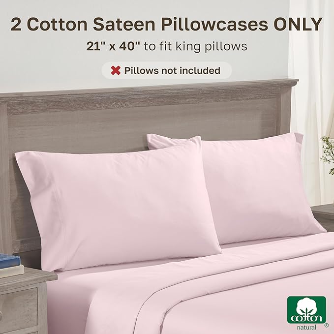 CALIFORNIA DESIGN DEN Luxuriously Soft Hotel Quality 600 Thread Count, 100% Cotton Set of 2 Cases, Crisp & Cool Pillow Case King Size Set of 2, Fits King Pillows (Blush Pink)
