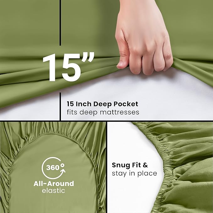 Utopia Bedding Queen Fitted Sheet - Bottom Sheet - Deep Pocket - Soft Microfiber - Shrinkage and Fade Resistant-Easy Care -1 Fitted Sheet Only (Olive)