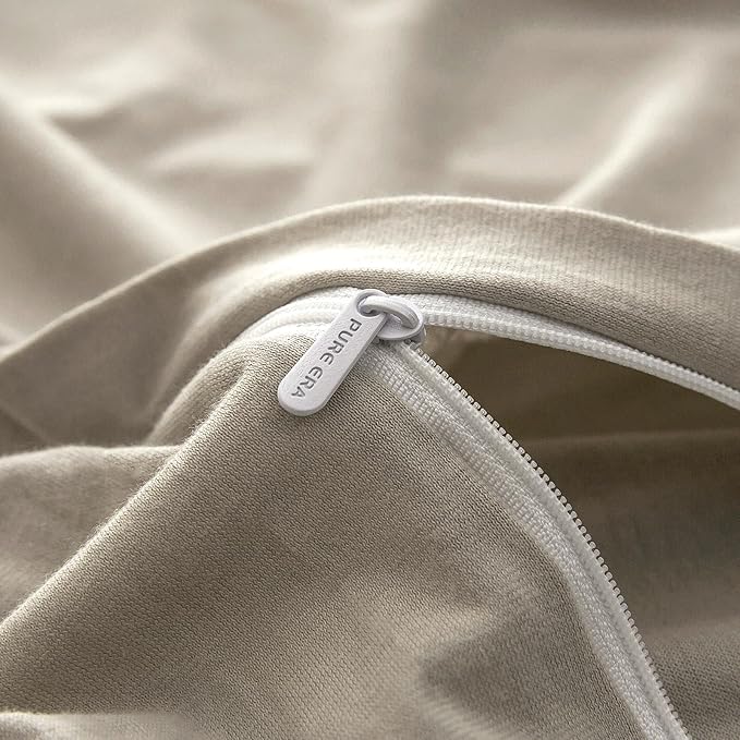 PURE ERA Jersey Knit Duvet Cover Set 100% T-Shirt Cotton Super Soft Comfy 3pc Bedding Set with Zipper Closure (Solid Dark Beige, King)