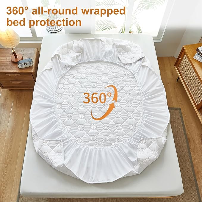 Waterproof Mattress Protector, Noiseless Twin Size Mattress Pad with Deep Pocket Fitted Up to 6-12 inches, Soft Breathable Bed Mattress Cover Washable for Bedroom, Hotel (1, White, Twin)