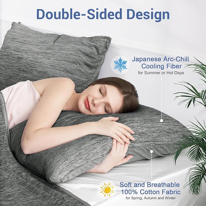 Elegear Cooling Pillow Cases for Hot Sleepers, Japanese Q-Max 0.5 Cooling Pillowcases, Both Sides(Cooling/Cotton), Breathable Soft Pillowcase for Hair and Skin, Set of 2-Dark Gray Standard 20" x 26"