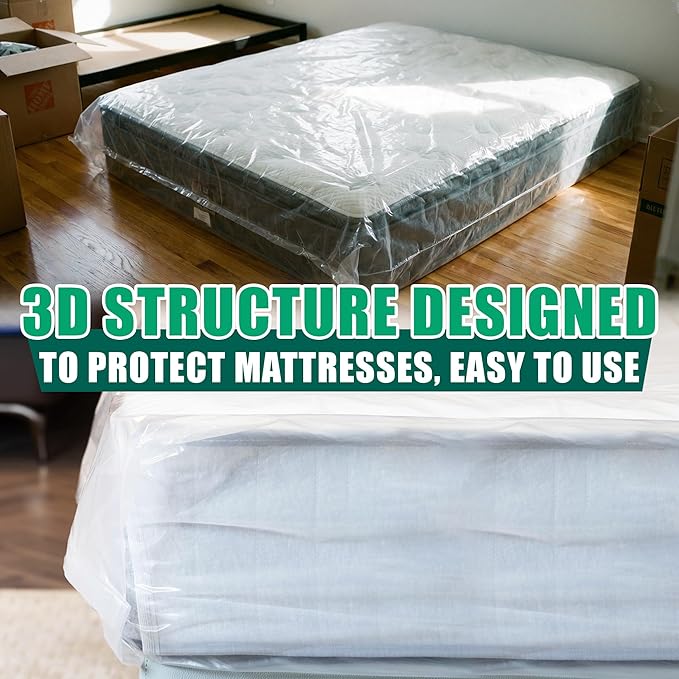 Queen Size Mattress Bag for Moving and Storage - 5 Mil Heavy Duty, Plastic Waterproof Mattress Cover, Reusable, Tearproof