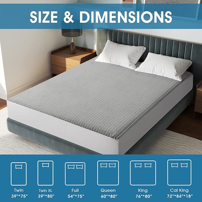 TASTELIFE Full Size Mattress Cover, Soft Breathable Mattress Pad Cover, Noiseless Bed Cover - Stretch to 18" Fitted Deep Pocket Mattress Protection (Full, Gray Stripe)