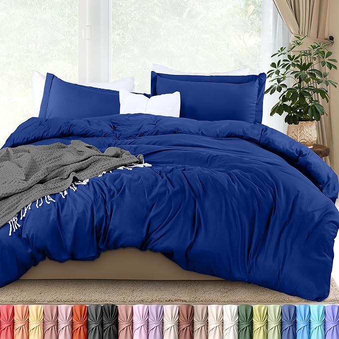 Utopia Bedding Duvet Cover King Size - 3 Piece with Zipper Closure - 1 Comforter Cover 104X90 Inches & 2 Pillow Shams 20X36 Inches (Royal Blue) Comforter Not Included