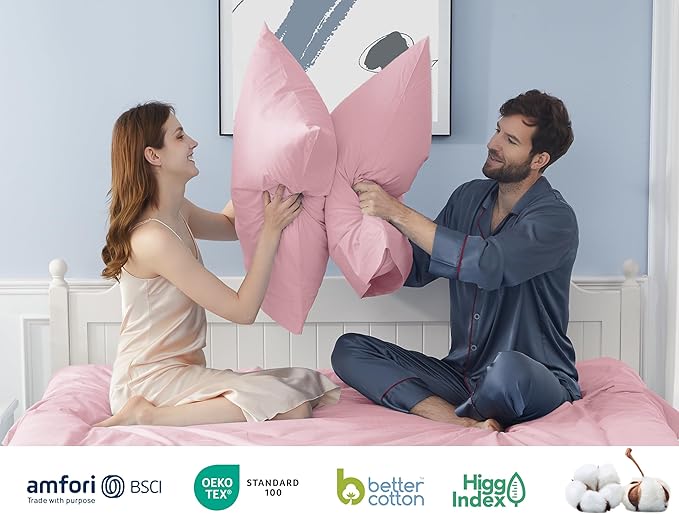Pillow Cases, King Size Cotton Percale Weave Pillowcases, Pre-Shrunk Breathable and Hypoallergenic Pillowcases, Set of 2 (2 Piece King 20 Inch x 40 Inch, Dark Pink)