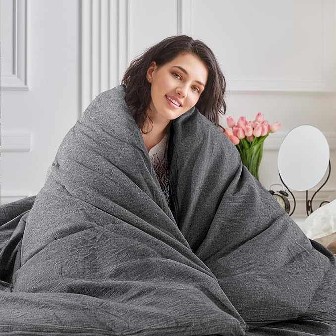 NEXHOME PRO Duvet Cover King 100% Washed Cotton, Heathered Black Breathable, Durable, Textured, Linen Like, Home Bedding Set 104"x90"