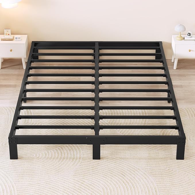 4 Inch Queen Bed Frame Heavy Duty Low Profile Metal Platform No Box Spring Needed with Steel Slat Support,Easy Assembly,Noise-Free(4 inch,Queen)