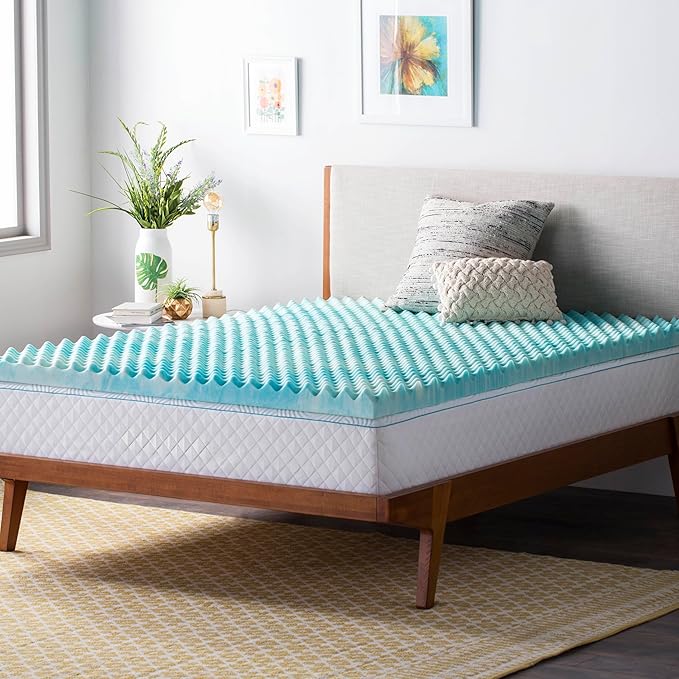 Linenspa 2 Inch Gel Memory Foam Mattress Topper – Egg Crate Style, Reversible for two feels – Promotes Airflow & Relieves Pressure Points – Queen