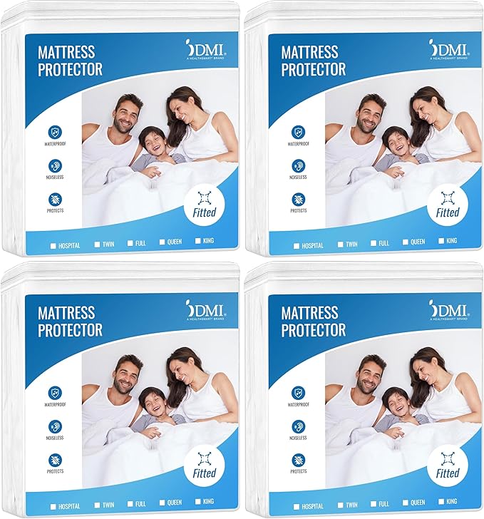DMI Waterproof Mattress Protector and Cover, Contoured Fitted Sheet Fit, Hospital Bed, White, 36x80x6 Inch (Pack of 4)