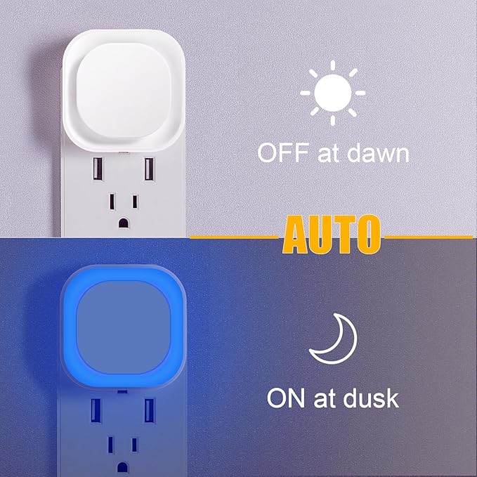 YUNLEX 2 Pack Azure Night Light, Crisp Modern Glow with Dimmable Soft Light & Indirect Reflection, Auto Dusk to Dawn Sensor, Plug in LED Nightlight for Bathroom,Toilet, Kitchen Counter, Modern Decor