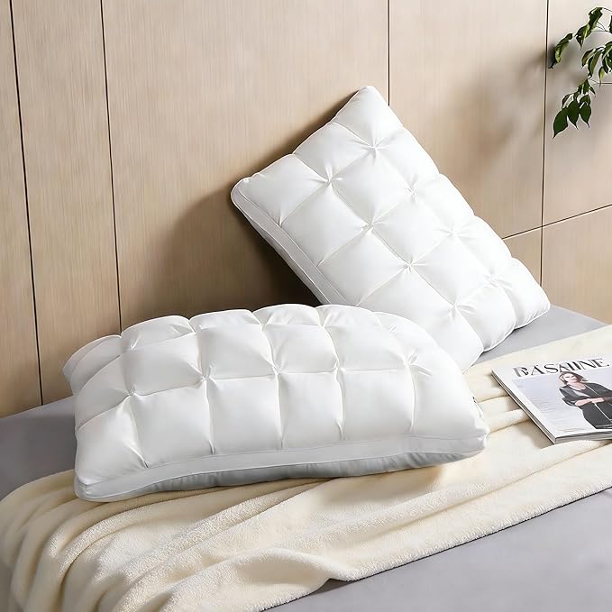 Support Bed Pillow Queen Size Set of 2 – Super Soft Down-Alternative Filling with Cotton Cover, Hotel Quality for Side Sleepers, Breathable & Oeko-TEX Certified