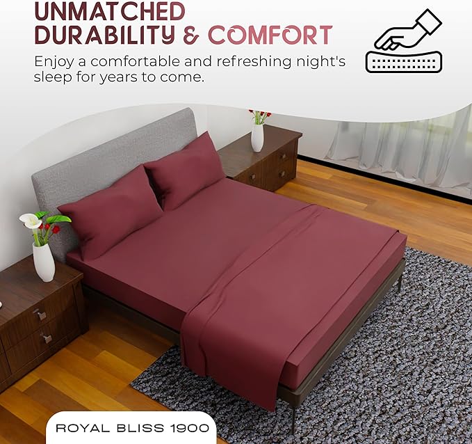 Royal Bliss King Size Sheets Set - 4 Piece Bedding - Wrinkle Free - Double Brushed, Deep Pocket, Cooling Sheets (Burgundy)
