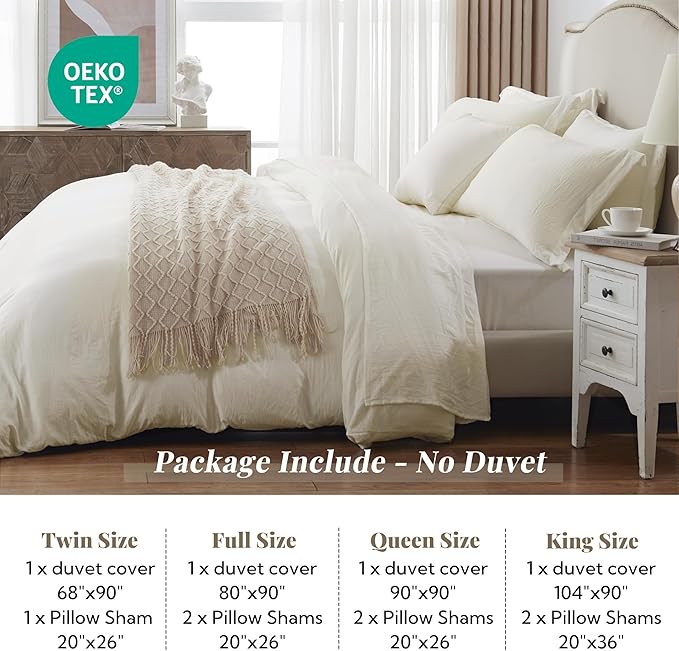 MILDLY Super Soft Duvet Cover - 100% Washed Microfiber Off White Twin/Twin XL Comforter Cover Set 2 Pieces with Zipper Closure & Corner Ties
