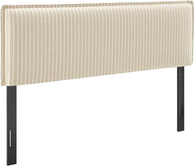 Modway Camille King Size Striped Linen Blend Pinstripe Headboard with Removable Slipcover – in Oatmeal Stripe - Padded Pillow Style Headboard with Adjustable Mounting for King Beds