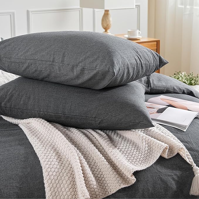 NEXHOME PRO Duvet Cover Full 100% Washed Cotton, Heathered Black Breathable, Durable, Textured, Linen Like, Home Bedding Set 80"x90"