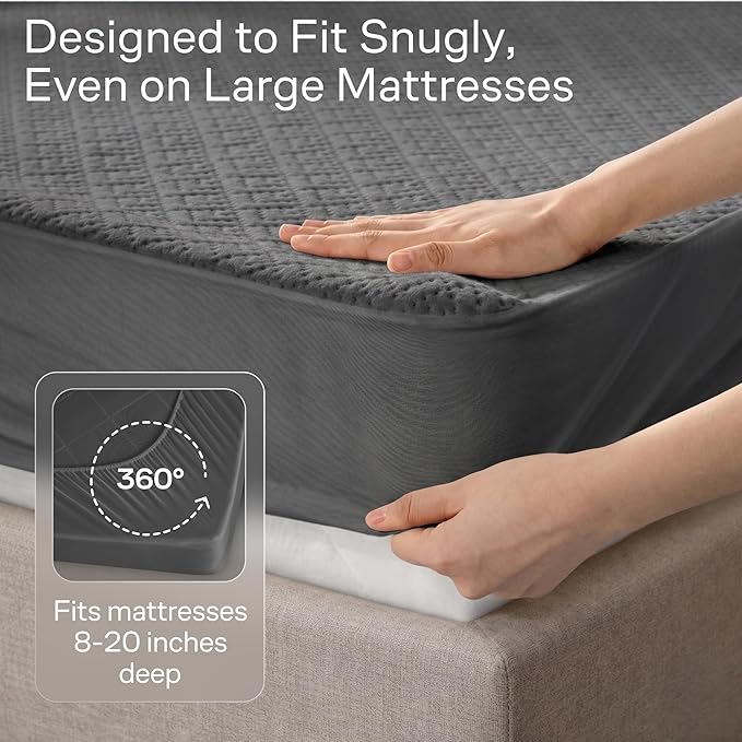 100% Waterproof Twin Mattress Protector - 360 Pad Protection Against Spills, Stains & Accidents for Parents & Pet Owners - Noiseless & Cooling Viscose Made from Bamboo (Grey)