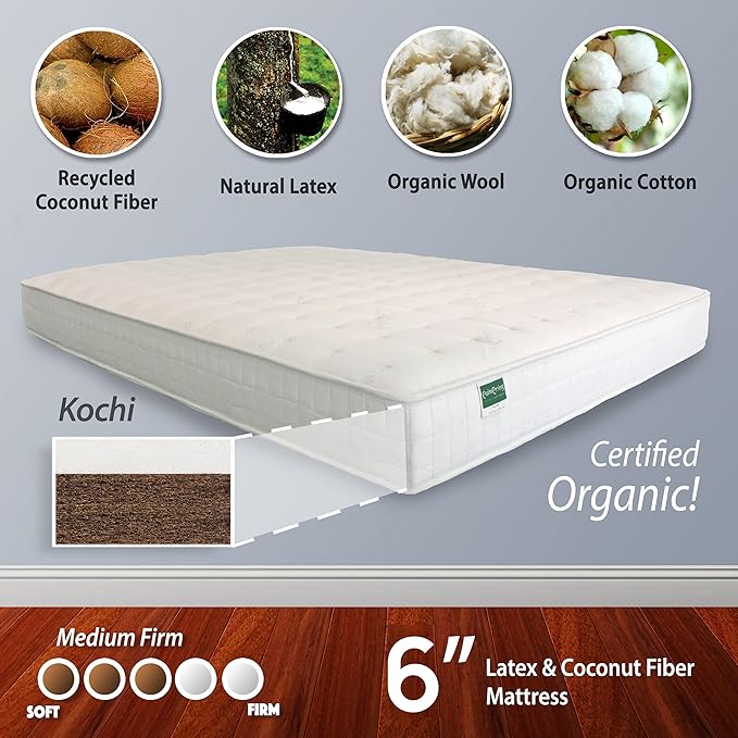 NATURAL LIFE PALMPRING Kochi King Mattress - Organic Latex Coconut Coir 6” Medium Firm 2 Layer Comfortable Sleep Bed Dust Free