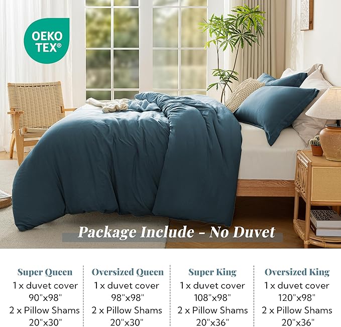 MILDLY Super Soft Duvet Cover - 100% Washed Microfiber Peacock Blue Comforter Cover Set 3 Pieces with Zipper Closure & Corner Ties (No Comforter)
