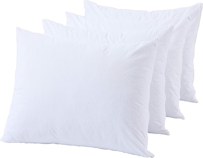 Niagara Waterproof Pillow Protectors Queen 4 Pack Cotton Terry 100% Waterproof Cooling Zippered Cotton White T Pillow Encasement Washable Long Life Soft Breathable