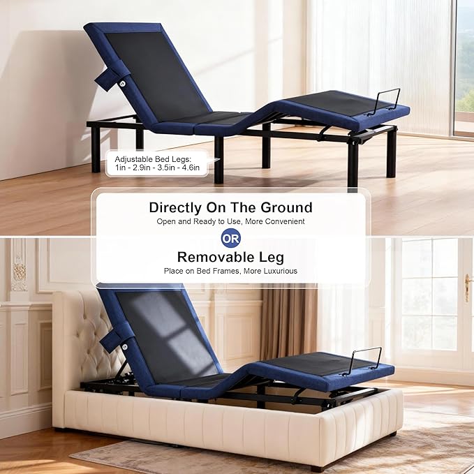 Fromann Adjustable Bed Frame Twin, Adjustable Bed Base with Wireless Remote and USB Ports, Zero Gravity, Massage, Head & Foot Incline, Under-Bed Lights, Anti-Snore