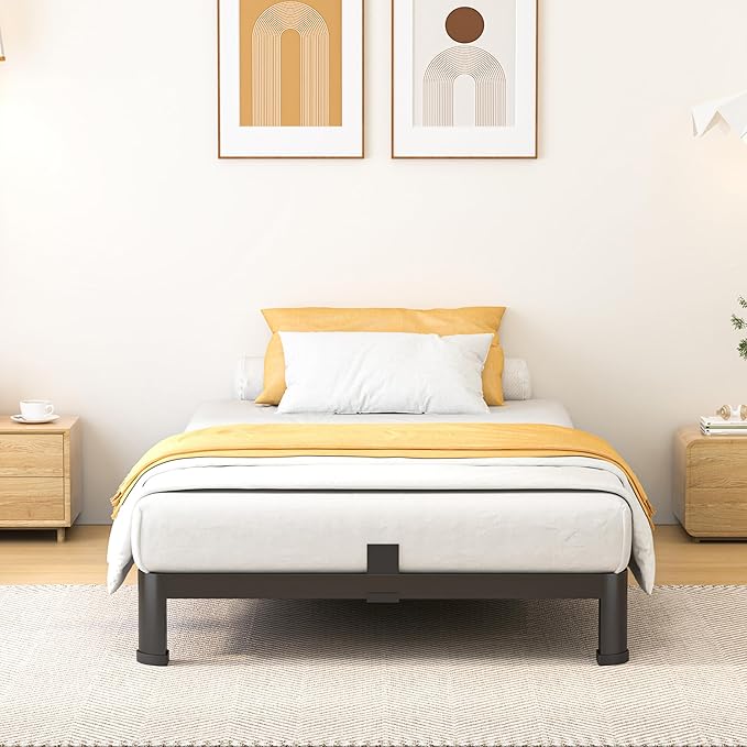Superay 10 Inch Twin Size Metal Platform Bed Frame with Round Corners, Storage Space Under High Bed Frame-Heavy Duty Steel Slats Support, Noise Free - Easy Assembly - No Box Spring Needed