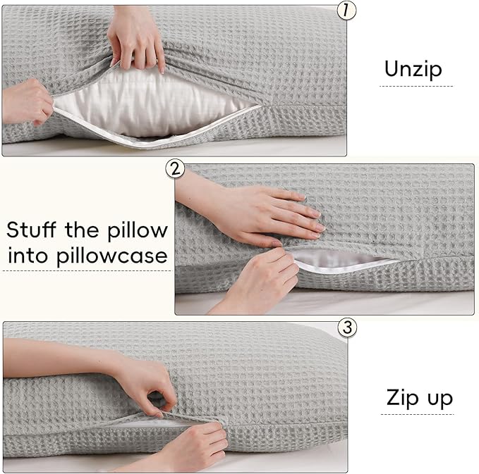 PHF Ultra Soft Waffle Weave Body Pillowcase with Zipper, No Insert, 1Pack 20" x 54" Pillow Sham, Breathable & Skin-Friendly Body Pillow case, Stylish Decorative Bed Pillow Cover, Light Grey