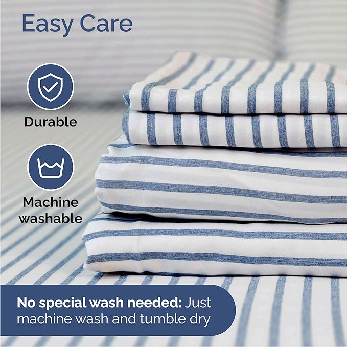 Cal King Size 4 Piece Sheet Set - Comfy Breathable & Cooling Sheets - Hotel Luxury Bed Sheets for Women & Men - Deep Pockets, Easy-Fit, Soft & Wrinkle Free Sheets - Blue Stripes Oeko-Tex Bed Sheet Set