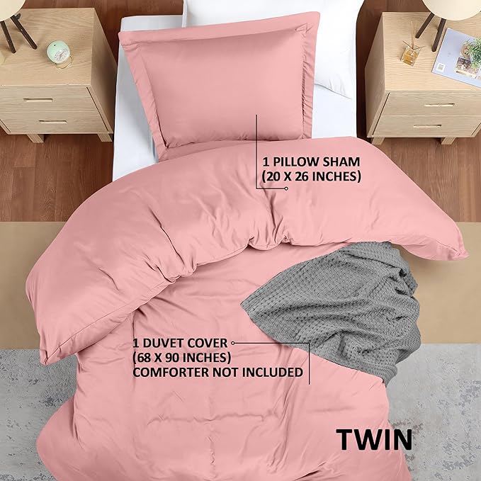 Utopia Bedding Duvet Cover Twin Size - 2 Piece with Zipper Closure - 1 Comforter Cover 68X90 Inches & 1 Pillow Sham 20X26 Inches (Pink) Comforter Not Included
