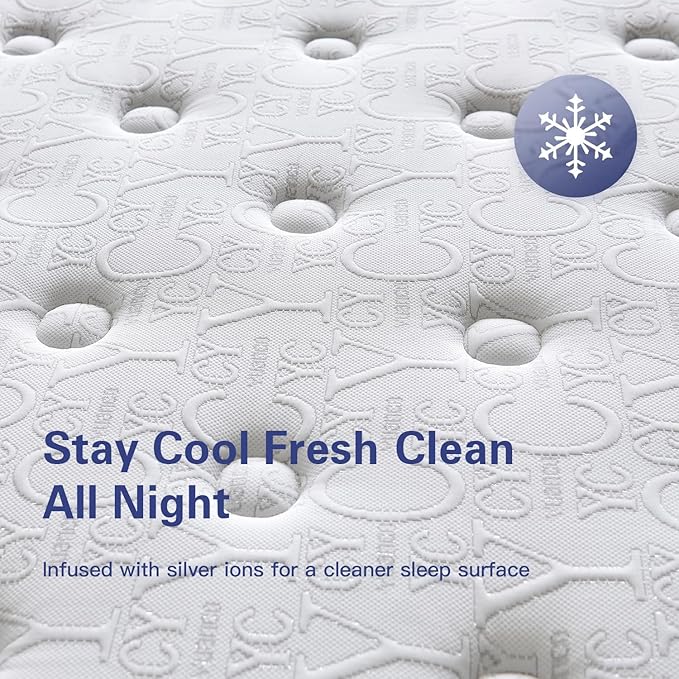 Queen Size Mattress 14 Inch Hybrid Mattress in a Box, Memory Foam & Pocket Spring, Medium Plush, Cooling Breathable Silver Thread, Pressure Relief, Motion Isolation, 365-Night Trial