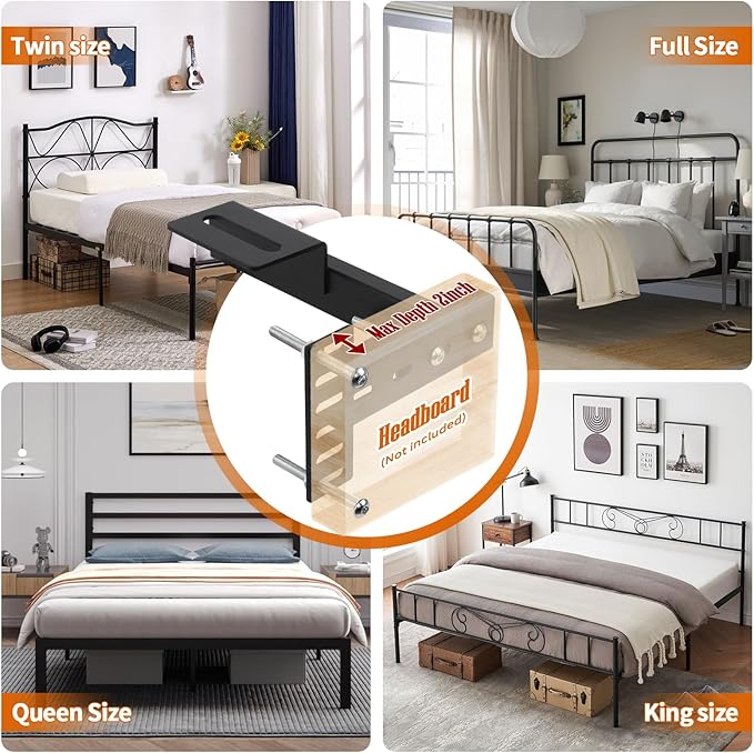Headboard Bracket Adjustable Bed Base Bed Extra Thick Steel Universal Kit Heavy Duty No Noise No Wobble Easy Install Black Compatible Full Twin (Black，2pack) (1)