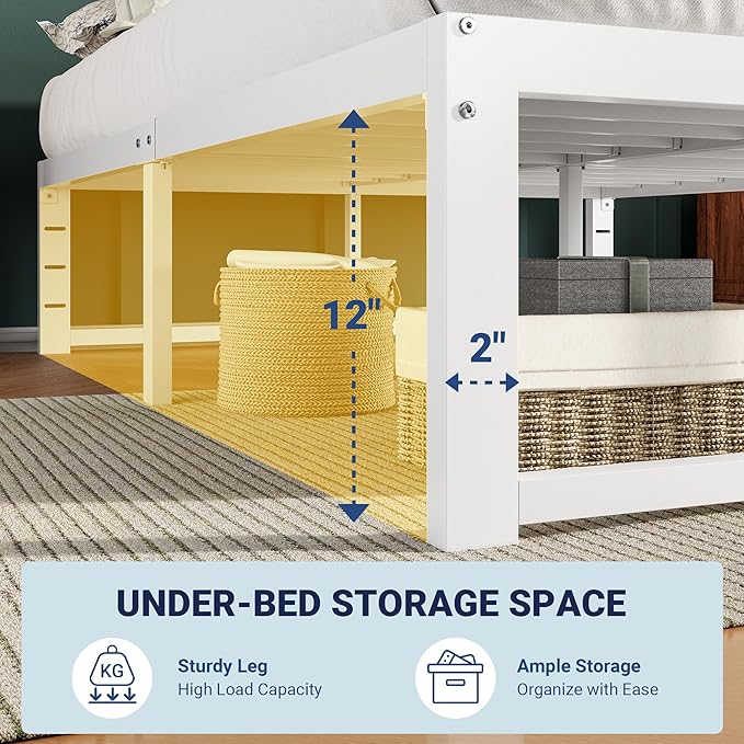 Allewie Full Size Bed Frame, 14 Inch Metal Platform Bed Frame with 4000LBS Heavy Duty Steel Slats Support, Noise Free, Easy Assembly, No Box Spring Needed, White