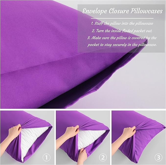 NTBAY King Pillow Cases Set of 2, 2 Pack Brushed Microfiber 20x36 Pillow Cases, Soft, Wrinkle, Fade, Stain Resistant Purple Pillow Cases with Envelope Closure, 20x36 Inches, Purple