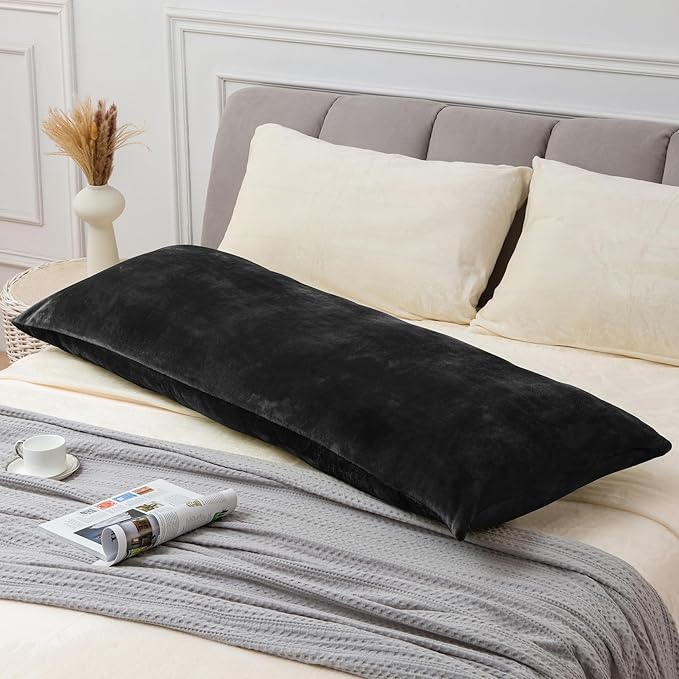 BEDELITE Body Pillow Cover with Zipper Closure, Super Soft and Cozy Fuzzy Fleece Pillowcase 20 x 54 Inches, Luxury Fluffy Plush Long Body Pillow Pillowcase for All Seasons(Black)