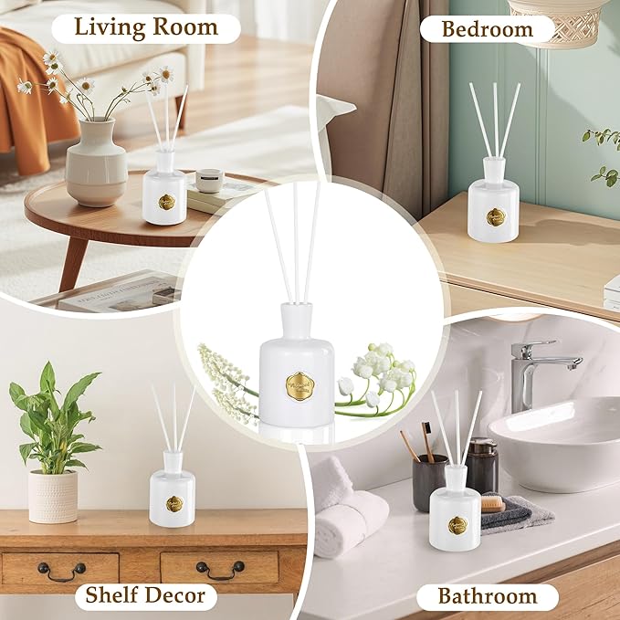 XEPTLE White Musk Reed Diffuser, Apple Pear Jasmine with Musk & Ambergris, Home Fragrance Diffuser with 5 Reeds, Air Freshener for Bedroom Living Room Bathroom Décor, 7.04oz, White
