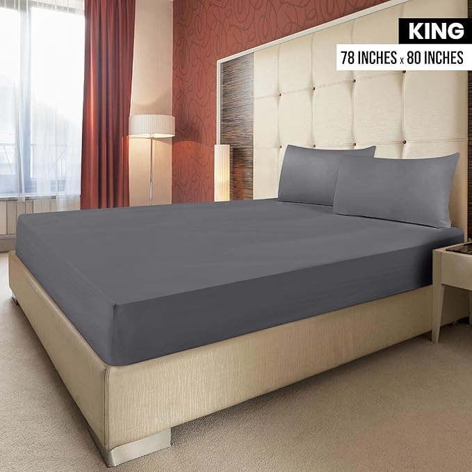 Utopia Bedding King Fitted Sheets - Bulk Pack of 6 Bottom Sheets - Soft Brushed Microfiber - Deep Pockets - Shrinkage & Fade Resistant - Easy Care (Grey)