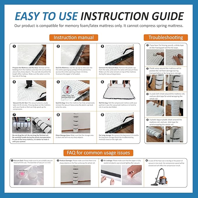 Storage Logic Foam Mattress Vacuum Bag with 4 Adjustable Packing Straps for Moving, Storage, Shipping, Vacuum Seal Mattress Bag with Packaging Straps (Queen/Full/Full-XL)