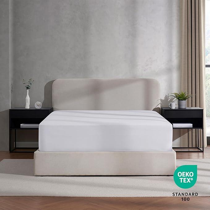 Nestl White Extra Deep Pocket King Fitted Sheet Only, Hotel Luxury King Size Fitted Sheets Easily Fits 18 to 24 Inch Mattress, Super Soft, Wrinkle-free, and Breathable Bottom Sheets with Corner Straps