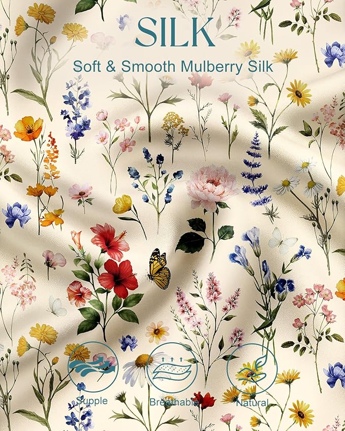 Miss Adola Silk Body Pillow Cover with Zipper - 20x54 Inch Silk Long Pillow Case for Women Ladies Adults Soft Bed Decorative Cute Boho Large Body Pillowcase Sham for Hair and Skin, Vintage Flower