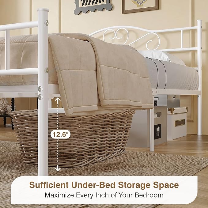 VECELO 14 Inch Full Size Metal Platform Bed Frame with Headboard and Footboard, Heavy Duty Mattress Foundation with Steel Slats Support, No Box Spring Needed, White