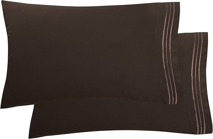 Elegant Comfort Luxury Ultra-Soft 2-Piece Pillowcase Set 1500 Thread Count Egyptian Quality Microfiber Double Brushed-Wrinkle Resistant,Chocolate Brown (Pack of 2)