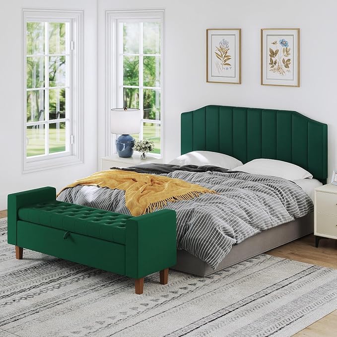 Furpopup King Size Headboard Only, Velvet Upholstered Headboard King/California King Size Wall Mount and Bed Frame Mount, Featuring High-Density Sponge Padding Easy Assembly Comfort Style-Jade Green