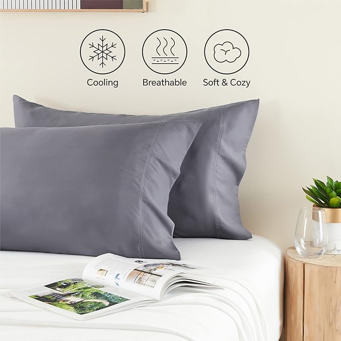 BEDELITE King Size Pillow Cases Set of 2, Rayon Derived from Bamboo, Cooling Pillow Cases for Hot Sleepers & Night Sweats, Breathable and Silky Soft Envelope Pillowcases(Grey, 20"x36")