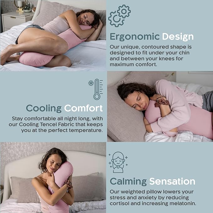SleepCloud Weighted Body Pillow 6.5lbs - Weighted Pillow for Deeper Sleep (41” x 10”) - Cooling Body Pillows for Adults, Full Body Pillow for Adults, Side Sleeper Body Pillows with Cover (Blossom)