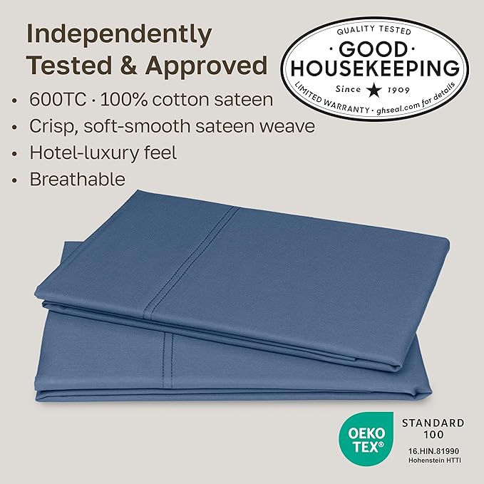CALIFORNIA DESIGN DEN Luxuriously Soft Hotel Quality 600 Thread Count, 100% Cotton Set of 2 Cases, Crisp & Cool Pillow Cases King Size, Set of 2, Fits King Pillows (Dark Blue)