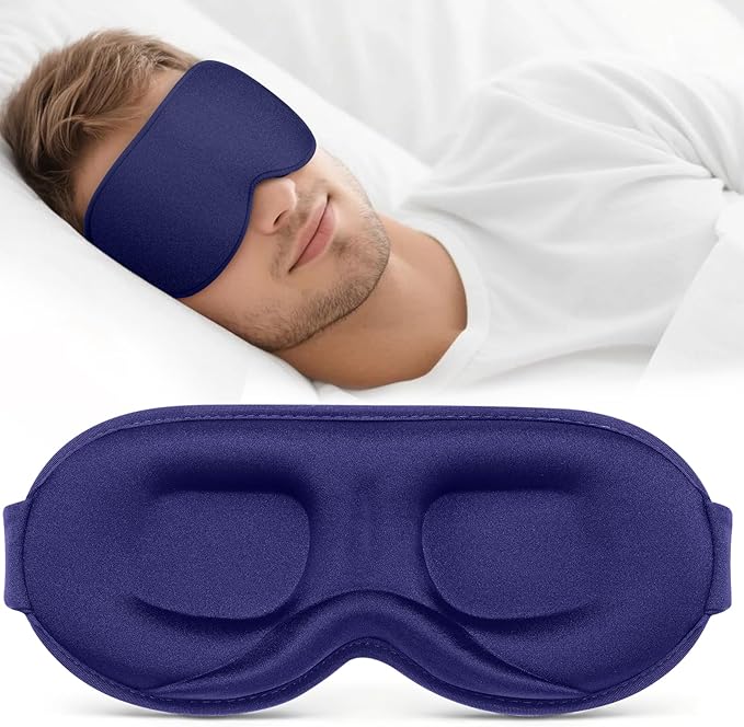 Sleep Mask for Men Women - 100% Blackout Eye Masks for Sleep - 3D Soft Sleeping Mask for Side Sleepers - Zero Pressure Lash Extensions Eye Cover Shade for Airplane Travel Essentials, Blue