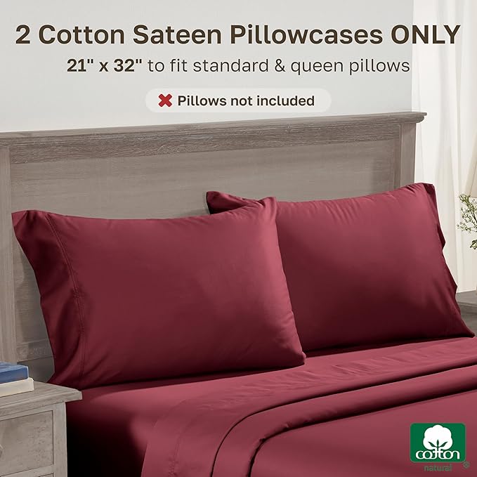 California Design Den Pillowcases Queen/Standard Set of 2 - Premium 600 Thread Count, Soft 100% Cotton Standard Pillowcase, Crisp, Smooth Sateen, Fits Standard & Queen Pillows - Brick Red