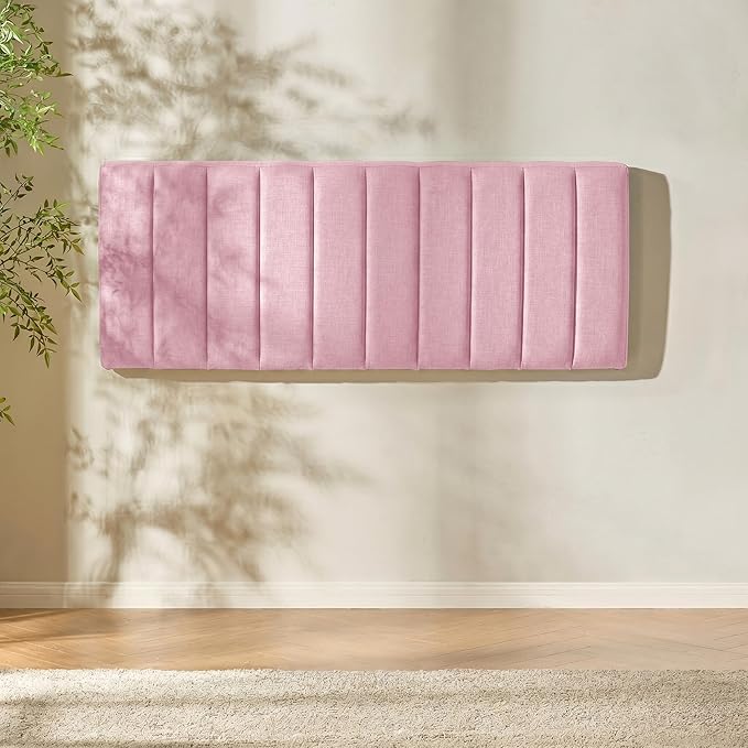 Hearth & Harbor Upholstered King Headboard - Easy Assemble Channel Stitched Headboard King Size Bed - Wall Mounted Headboards with 3D Soundproof Wall Panels Peel & Stick Floating Headboards, Pink
